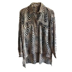 Aila Blue Safari Button Down Blouse Size XS Lightweight Semi Sheer Coverup Top